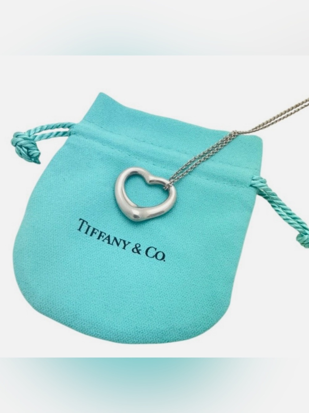 Tiffany & Co. Elsa Peretti 925 Sterling Silver 22mm Open Heart Pendant Necklace